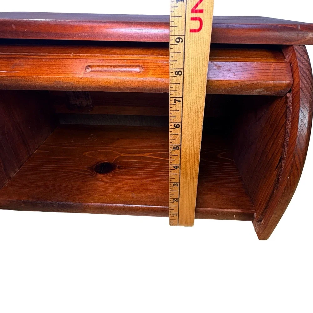 Vintage Wooden Roll Top Bread Box Kitchen Counter Storage Farmhouse Brown MCM